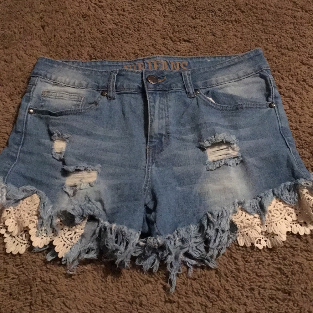 V.I.P. Jean shorts with cream doily trim Sz 11/12